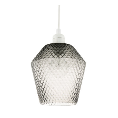 Happy Homewares Grey Modern And Compact Diamond Design Smoked Glass Pendant Shade 17Cm