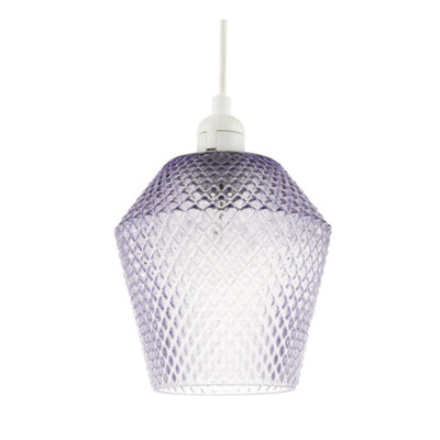 Happy Homewares Purple/Lilac Modern And Compact Diamond Design Glass Pendant Shade 17Cm
