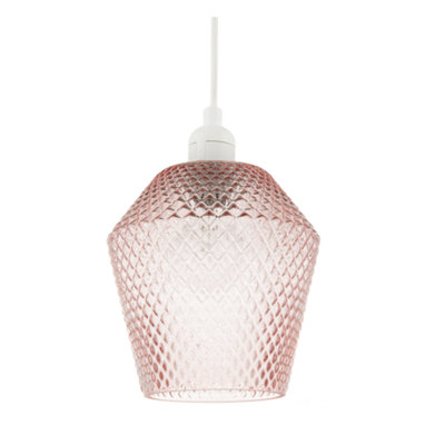 Happy Homewares Pink Modern And Compact Diamond Design Soft Glass Pendant Shade 17Cm