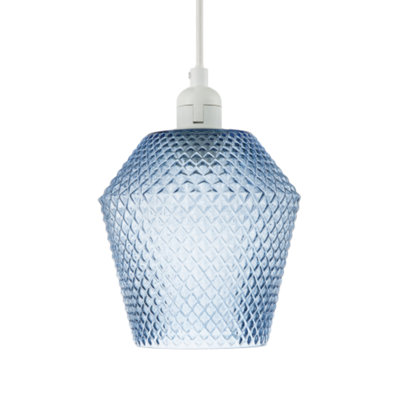 Happy Homewares Blue Modern And Compact Diamond Design Midnight Glass Pendant Shade 17Cm B&Q