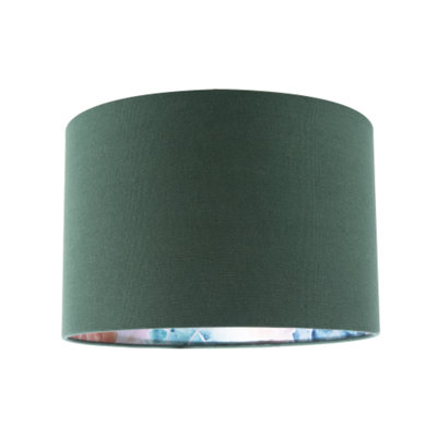 Happy Homewares Chic Emerald Linen Lamp Shade With Moroccan Scale Pattern Lining Green
