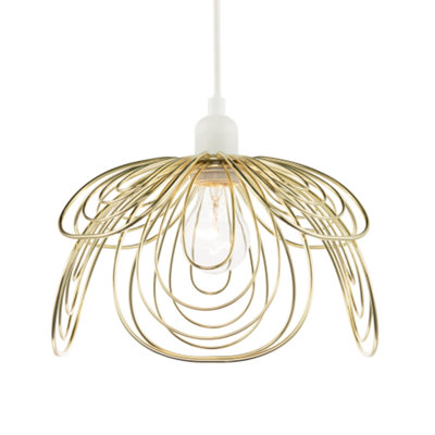 Happy Homewares Polished Gold Metal Wire Overlapping Petal Ceiling Pendant Light Shade from B&Q