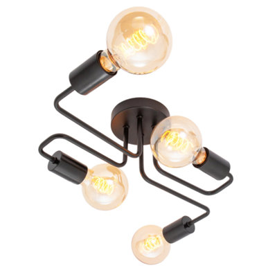 B&Q -  Industrial Vintage Styled Matte Black Ceiling Light With Looping Arms
