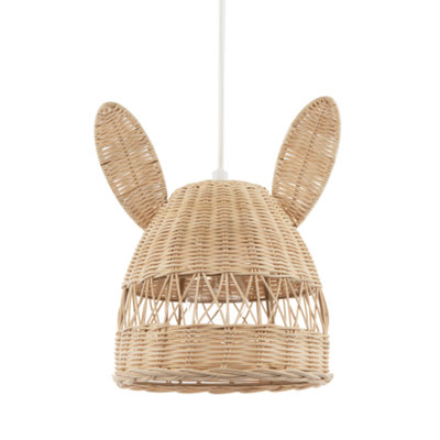 Happy Homewares Natural Woven Rattan Childrens Pendant Lighting Shade With Bunny Ears from B&Q