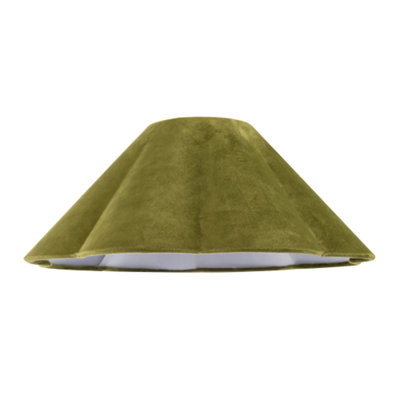 Happy Homewares Olive Velvet Fabric Empire Lamp Shade With Elegant Scallop Edges Green