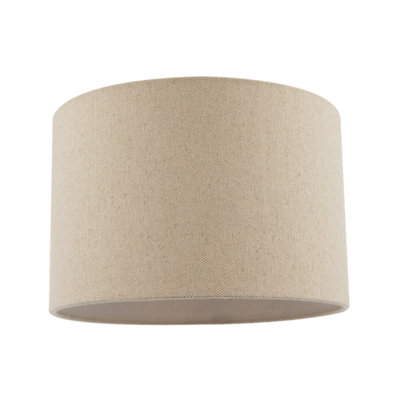 Happy Homewares Light Taupe Oatmeal Linen Fabric Drum Lamp Shade With Cotton Lining 20Cm