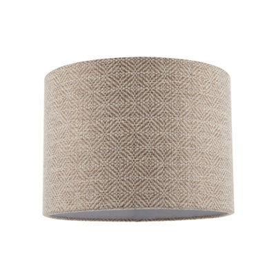 Happy Homewares Unique Aztec Designed Drum Lamp Shade In Taupe And Linen Dark/White