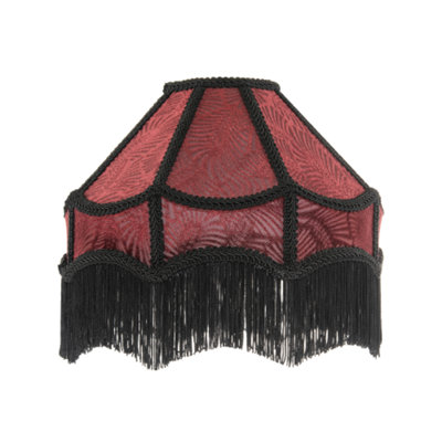 Happy Homewares Burgundy/Black Vintage Victorian Style Lamp Shade In With Tassels 19Cm