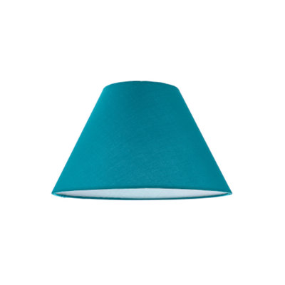 Happy Homewares Traditional 8 Inch Vivid Teal Cotton Fabric Coolie Lamp Shade White/Light