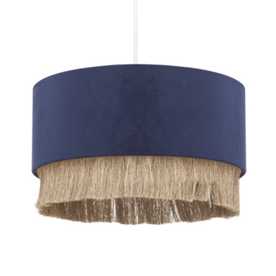 Happy Homewares Modern Midnight Velvet Pendant Shade With Tassels Blue/Light/Gold