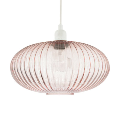 Happy Homewares Pink Modern Designer Soft Line Ribbed Glass Oval Pendant Lamp Shade 17Cm