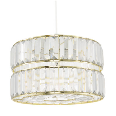 Happy Homewares Chic Double Tier Gold Pendant Light Shade With Rows Of Acrylic Prisms from B&Q