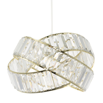Happy Homewares Gold Modern Three Ring Pendant Shade With Transparent Acrylic Prisms 18Cm B&Q