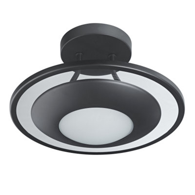Happy Homewares Light/Black Modern Designer Semi Flush Led Ceiling Fitting In Matte 18Cm