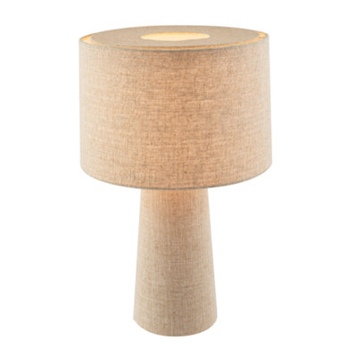 Happy Homewares Modern Natural Oatmeal Linen Table Lamp With Fabric Shade And Base Light/White