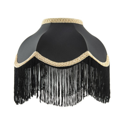 Happy Homewares Victorian Designed Empire Lampshade In Faux Silk With Trims Black/Gold