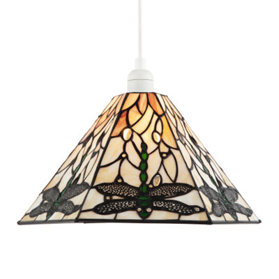 Happy Homewares Green/Light Dragonfly Tiffany Glass Pendant Shade With Hexagonal Shape 18Cm