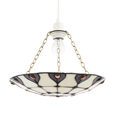 Happy Homewares And Stained Glass Tiffany Pendant Shade With Beads Purple/Amber/Red