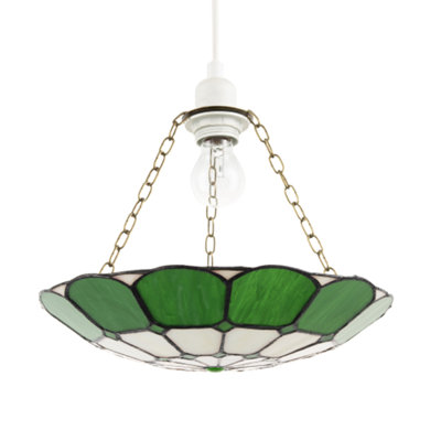 Happy Homewares Emerald And Opal Tiffany Glass Pendant Lighting Shade Dark/Green/White