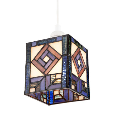 B&Q -  Classic Art Denergy Savingtiffany Square Box Pendant Shade In Blue And Purple