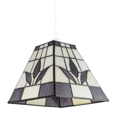 Happy Homewares Square And Stained Glass Tiffany Pendant Lighting Shade Purple/Amber