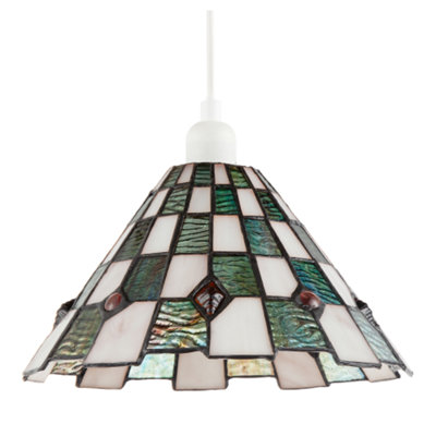 Happy Homewares Emerald And Opal Tiffany Pendant Shade With Ruby Beads Green/White/Red