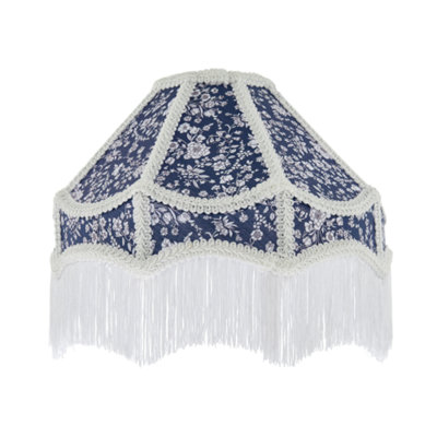 Happy Homewares Blue Classic Victorian Empire Lampshade In Navy Cotton With Tassels 19Cm
