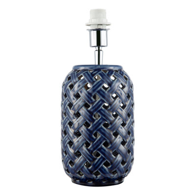 Happy Homewares Lattice Design Ceramic Gloss Table Lamp In Brushed Midnight Blue