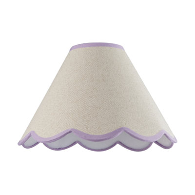 Happy Homewares Lilac Scallop Edge Natural Textured Linen Coolie Lamp Shade With Trims 20Cm