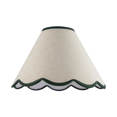 Happy Homewares Green Scallop Edge Natural Textured Linen Coolie Lamp Shade With Trims 20Cm