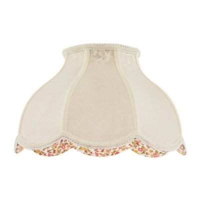Happy Homewares Cream Victorian Lamp Shade With Scallop Edges And Floral Inner Lining 22Cm
