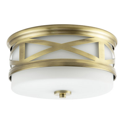 Happy Homewares Light Vintage Classic Bathroom Flush Ceiling Fitting In Antique Brass Size 1