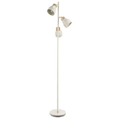 Happy Homewares Muted Dove Grey Scandinavian Triple Spot Floor Lamp With Wooden Trim from B&Q