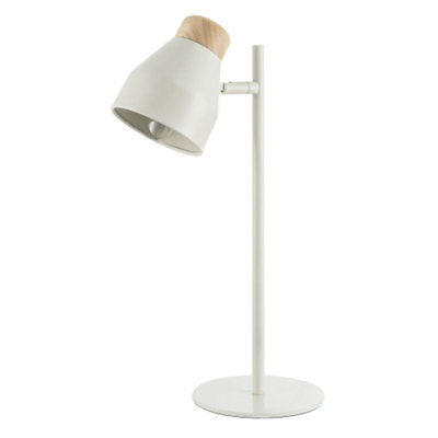 Happy Homewares Muted Dove Grey Scandinavian Designed Table Desk Lamp With Wooden Trim from B&Q
