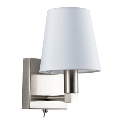 Happy Homewares Light Sleek Bedside Wall In Satin Nickel With Toggle Switch And Shade 24Cm