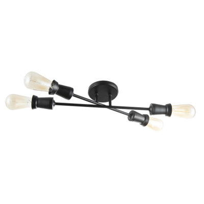 Happy Homewares Black/Light Industrial Vintage Matte Ceiling With Straight Metal Arms 10Cm