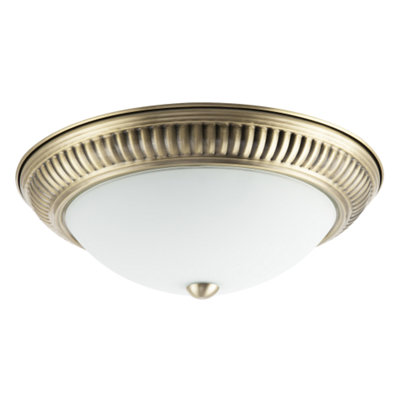 B&Q -  Modern Led Ip44 Flush Ceiling Light In Antique Brass With Sensor