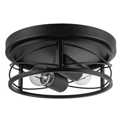 B&Q -  Industrial Vintage Black Round Flush Ceiling Light With Wire Design