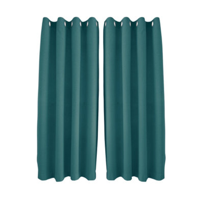 Happy Homewares Teal Linen Style Blackout Eyelet Curtains46X54 Inch Drop2 Panel from B&Q