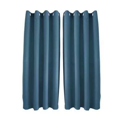 Happy Homewares Sea Blue Linen Style Blackout Eyelet Curtains46X54In Drop2 Panel from B&Q