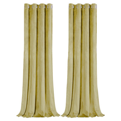 Happy Homewares Dusty Yellow Velvet Blackout Eyelet Curtains46X63 Inch DropPair from B&Q