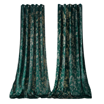 Happy Homewares Green Gold Foil Blackout Eyelet Curtains46X54 Inch Drop2 Panel from B&Q