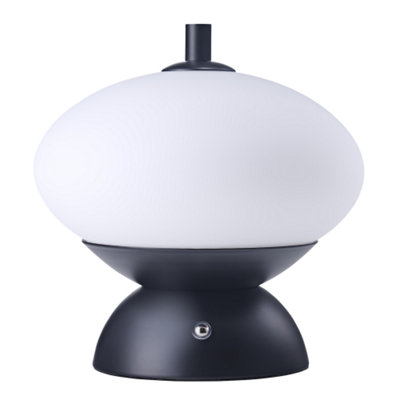 Happy Homewares Black Domed Rechargeable Touch Dimmable Table Lamp With Frosted Glass Shade from B&Q