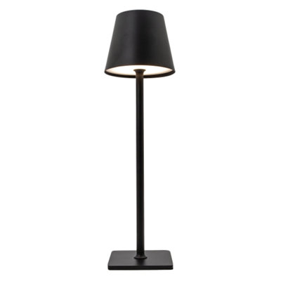 Happy Homewares Tall Black Rechargeable Touch Dimmable Table Lamp With Metal Shade