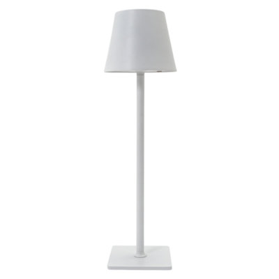 Happy Homewares Tall White Rechargeable Touch Dimmable Table Lamp With Metal Shade