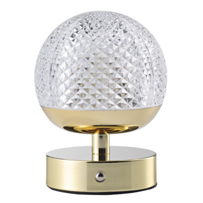 Happy Homewares Modern Rechargeable Touch Dimmable Table Lamp With Patterned Glass Shade Gold - B&Q