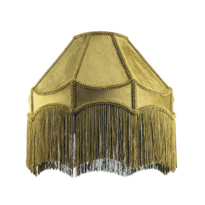 Happy Homewares Green Traditional Victorian Empire Shade In Olive With Tassels 40Cm