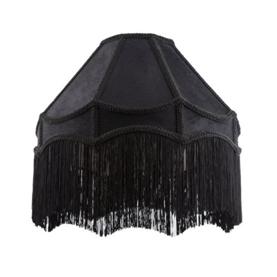 Happy Homewares Black Traditional Victorian Empire Lamp Shade In Jet With Tassels 40Cm
