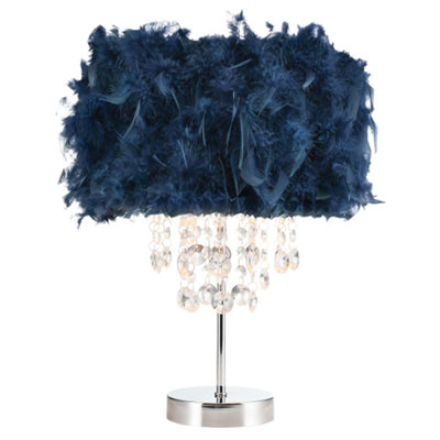 Happy Homewares Chandelier Style Midnight Blue Feather Table Lamp With Waterfall Drops from B&Q