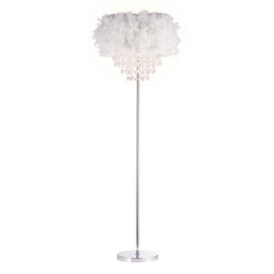 Happy Homewares Grey Modern Chandelier Style Feather Floor Lamp With Waterfall Drops 145Cm